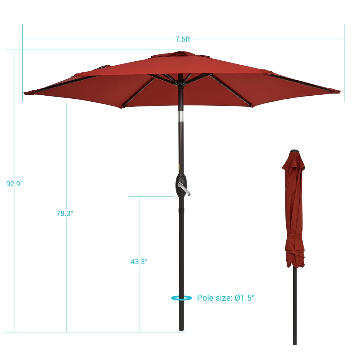 7.5 FT Outdoor Patio Market Umbrella with Tilt Button I5173