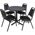 30x22 Round Breakroom Table Grey and 4 Restaurant Stack Chairs Black E8962