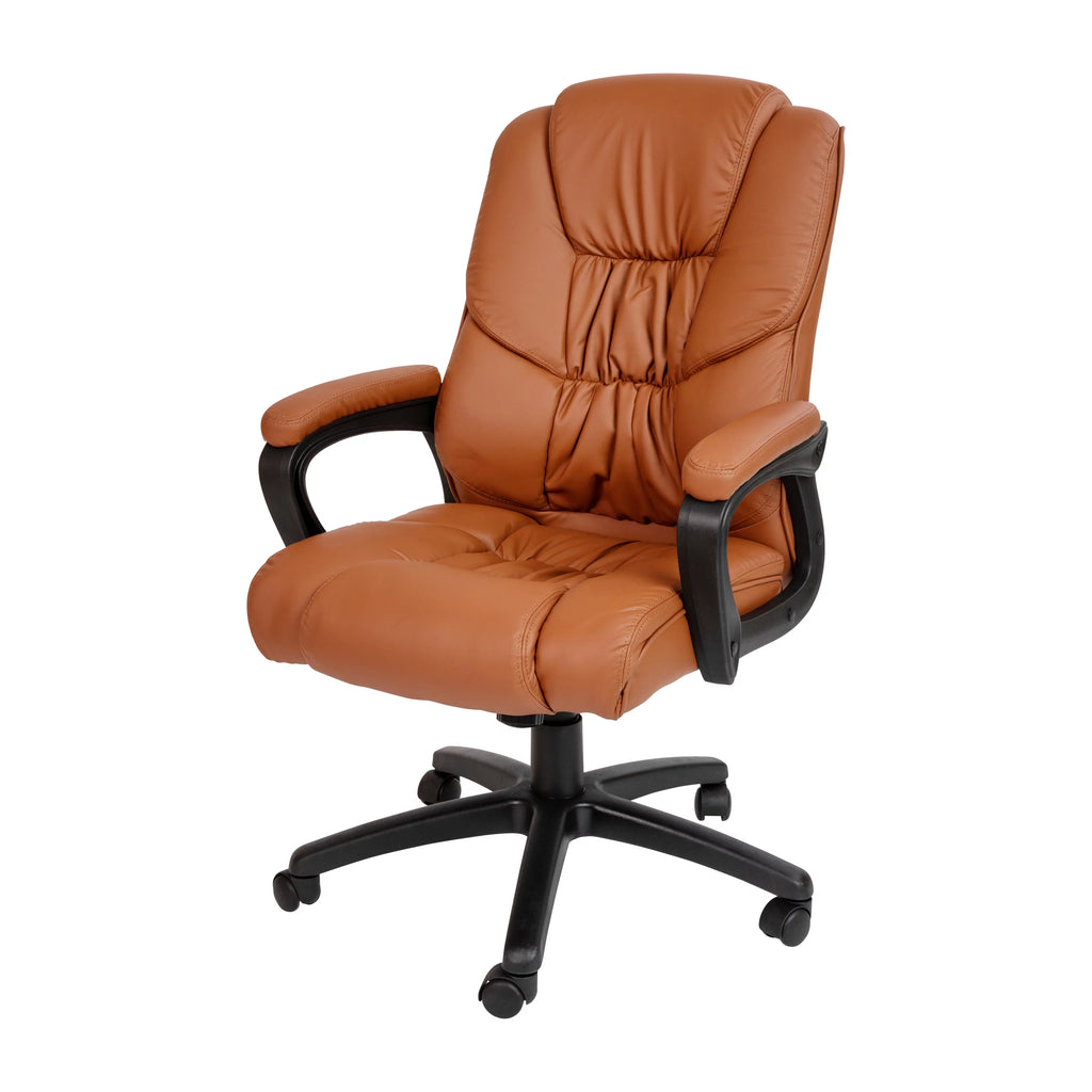 Brown LeatherSoft Swivel Office Chair with Padded Arms V95981