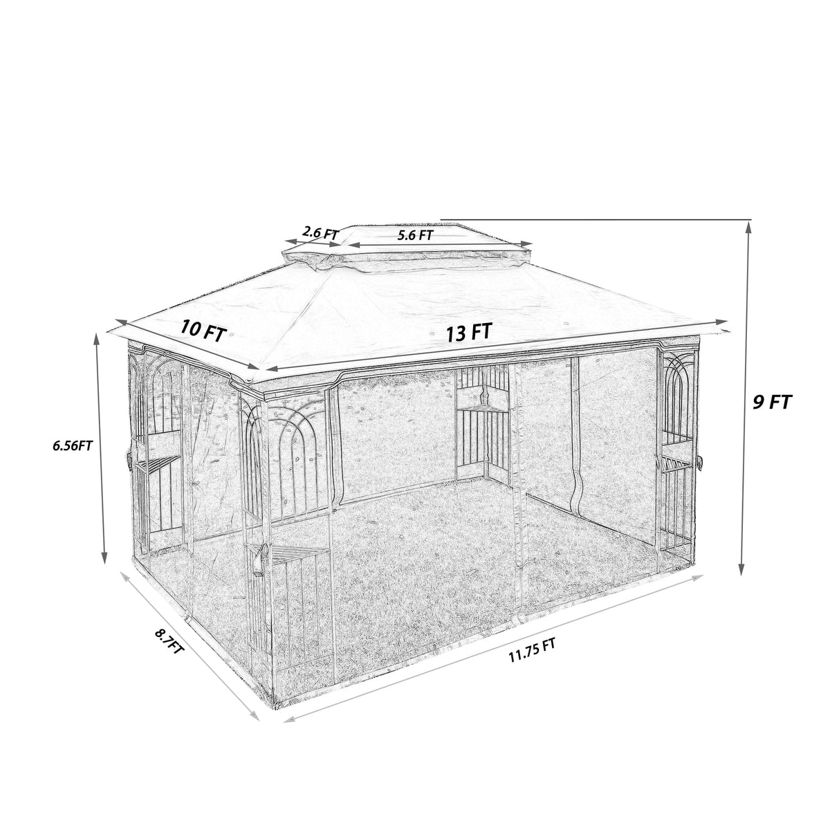 Brown Top Outdoor Patio Gazebo Canopy Tent With Ventilated Double Roof And Mosquito Net Q46582