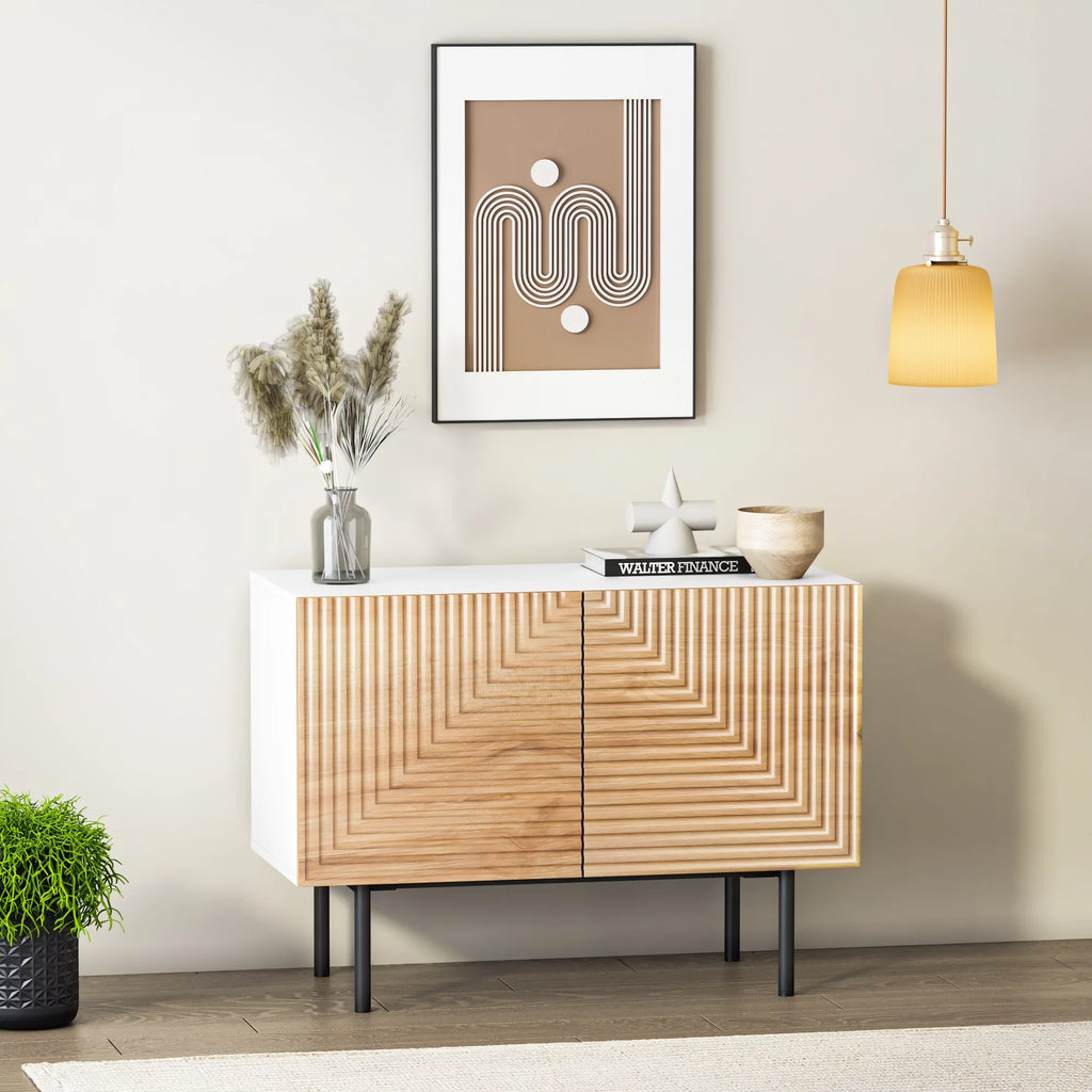 Mid Century Poplar Wood Sideboard Buffet Cabinet with Doors Q43431