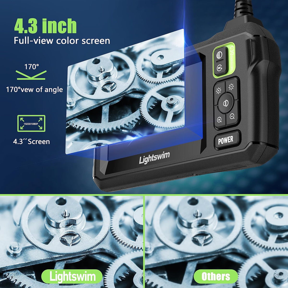 4.3" IPS Borescope with 16.5FT Semi-Rigid Cable Q5732