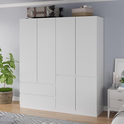 White 4 Door 2 Drawers Wooden Armoire Wardrobe D111