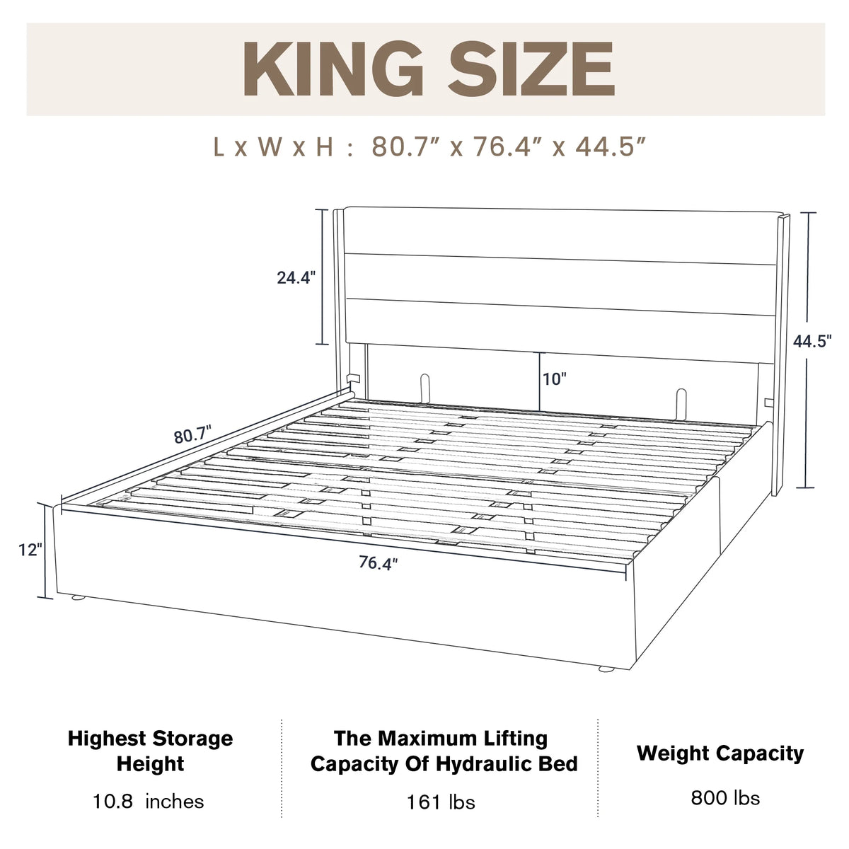 Beige Queen Size Lift Up Platform Bed Frame with Headboard M408145