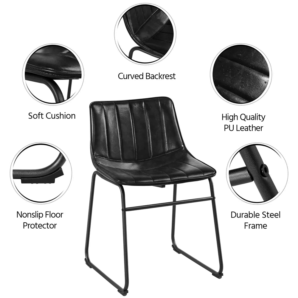 Black Faux Leather Armless Dining Chairs, Set of 2 E5532