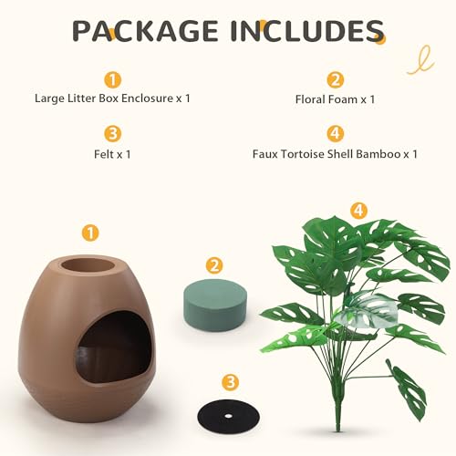 Grey Extra Large Hidden Litter Box Enclosure with Artificial Plants Q58222
