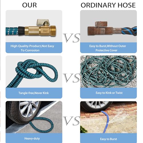 100 FT Expandable Garden Hose with 3/4" Solid Brass Fittings and 10 Pattern Spray Nozzle J9076