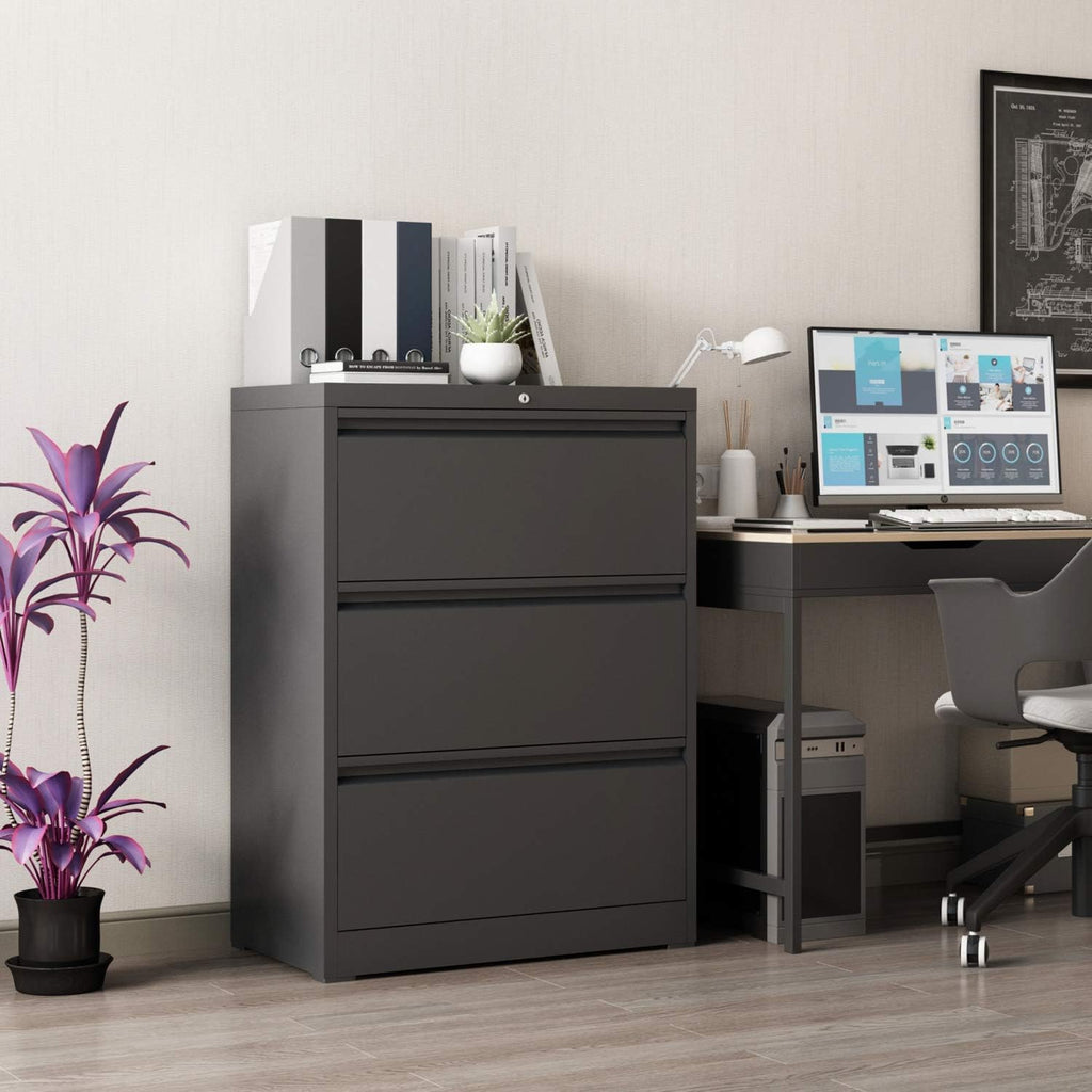 Black 3 Drawer Metal Lateral Filing Cabinet V656