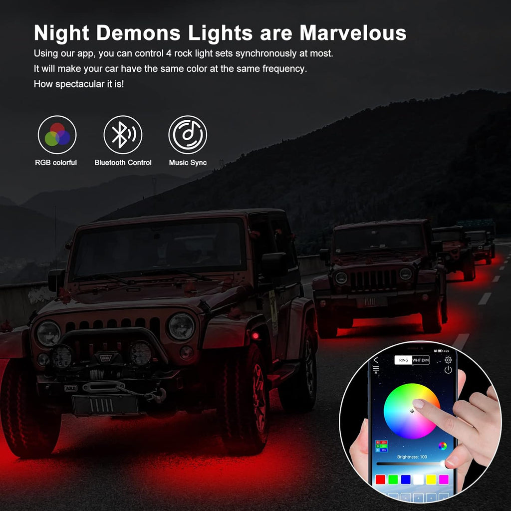 RGB LED Rock Lights 4 Pods Multicolor Waterproof Underglow Kit N1946
