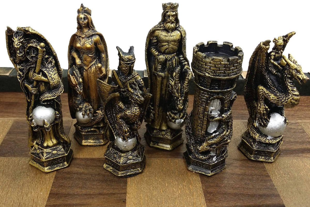 Gold and Silver Medieval Chess Men Set V99092