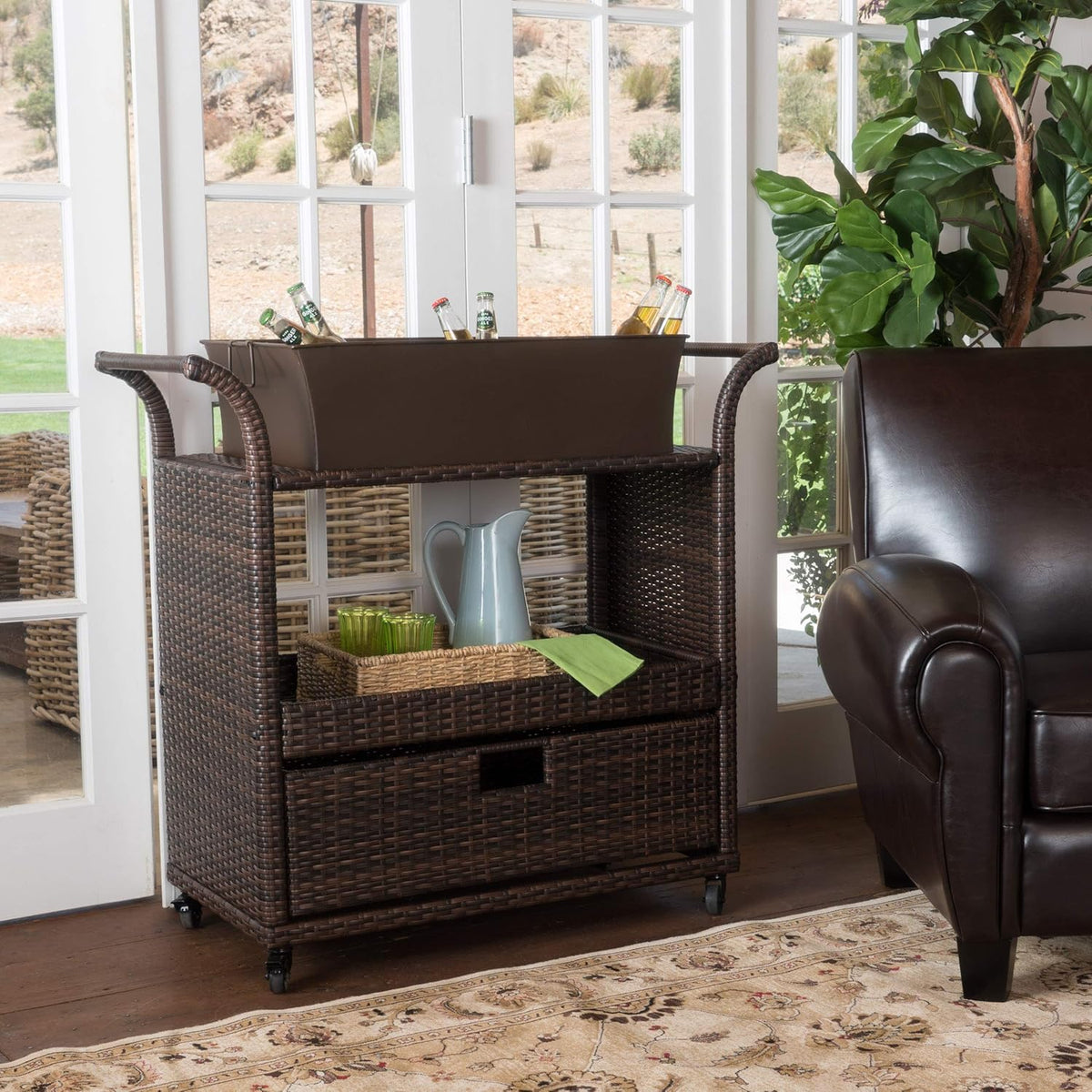 Indoor Wicker Bar Cart O35365