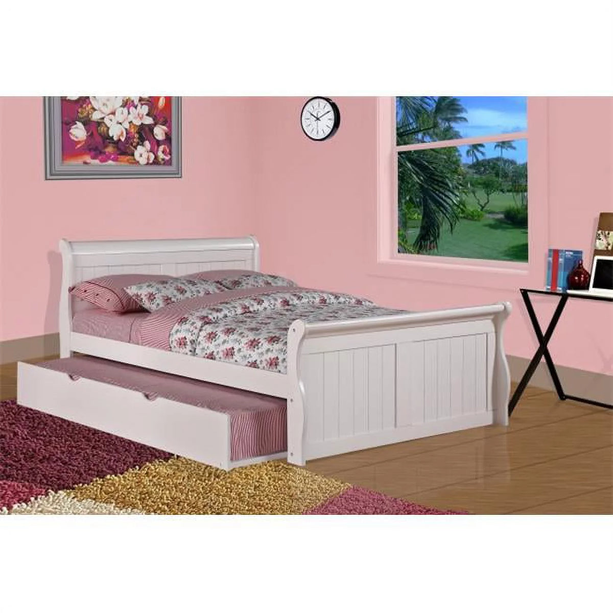 White Sleigh Bed with Twin Trundle Bed Z3295