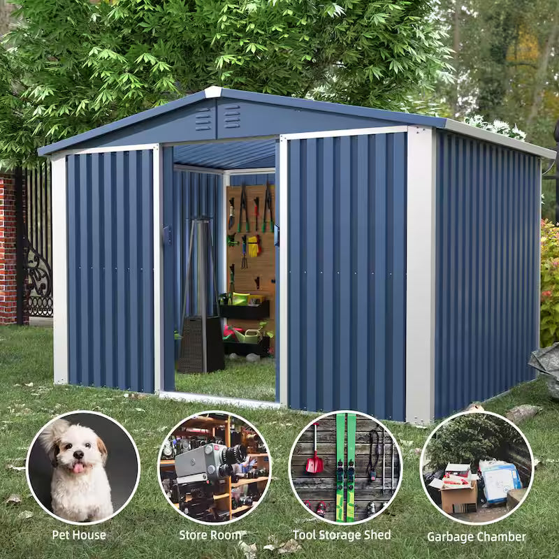 Blue Metal Outdoor Storage Shed with Air Vents W419894