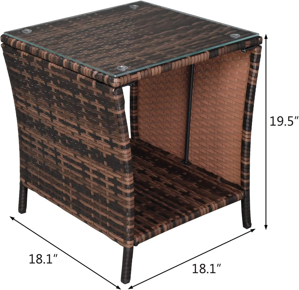 Rattan Side Table with Glass Top Storage R60048