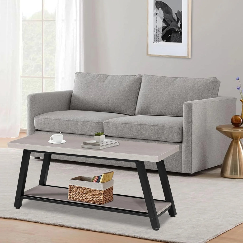 Light Grey and Black Wood Metal Bench I6070