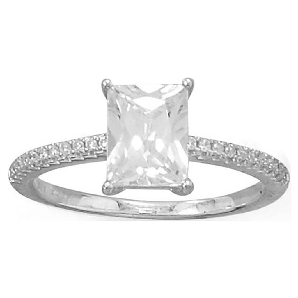 925 Sterling Silver Rhodium Plated Baguette Cut CZ Ring O4505