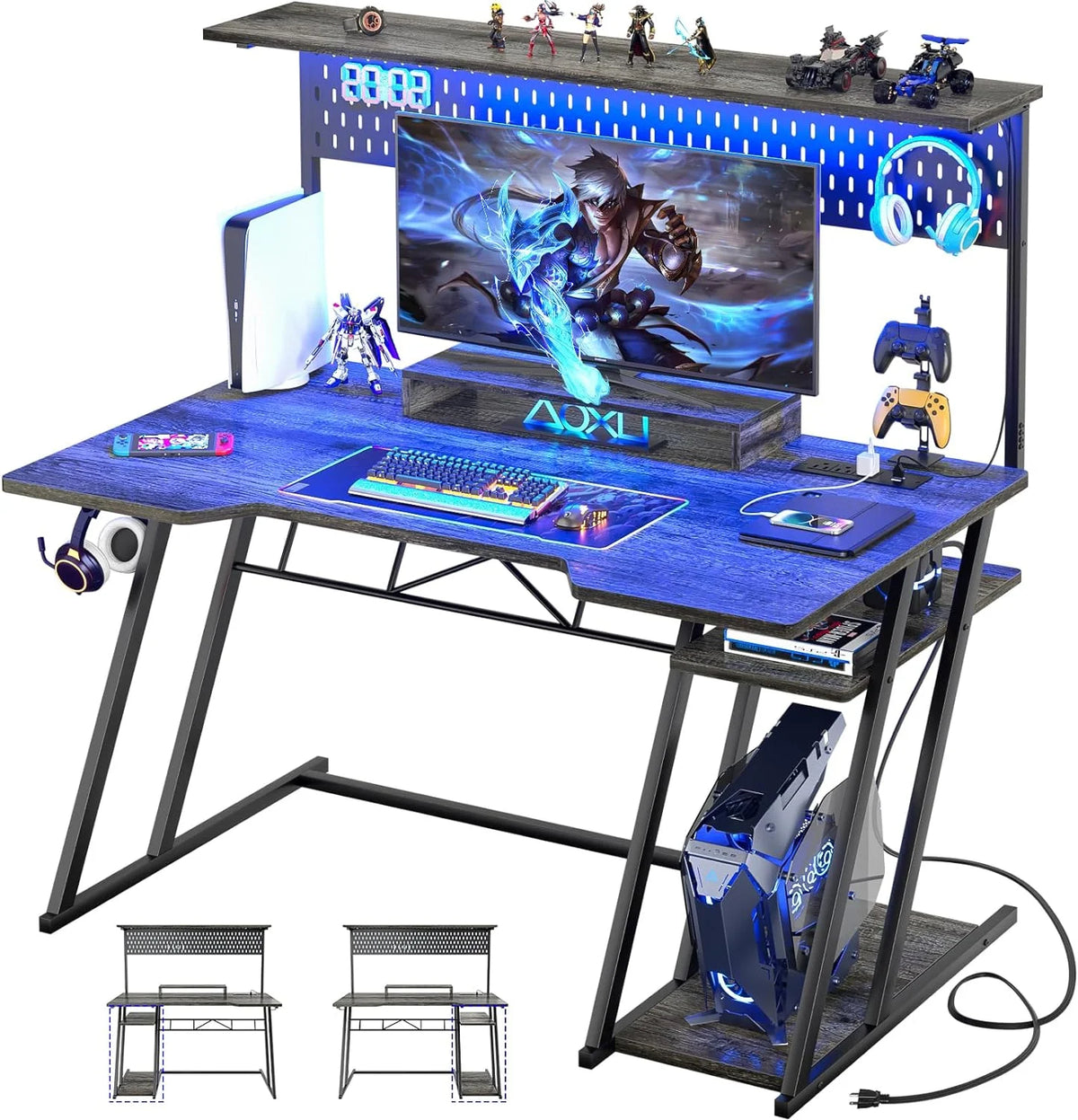 Black 47 inch Computer Desk with Power Outlet and USB Ports T5896