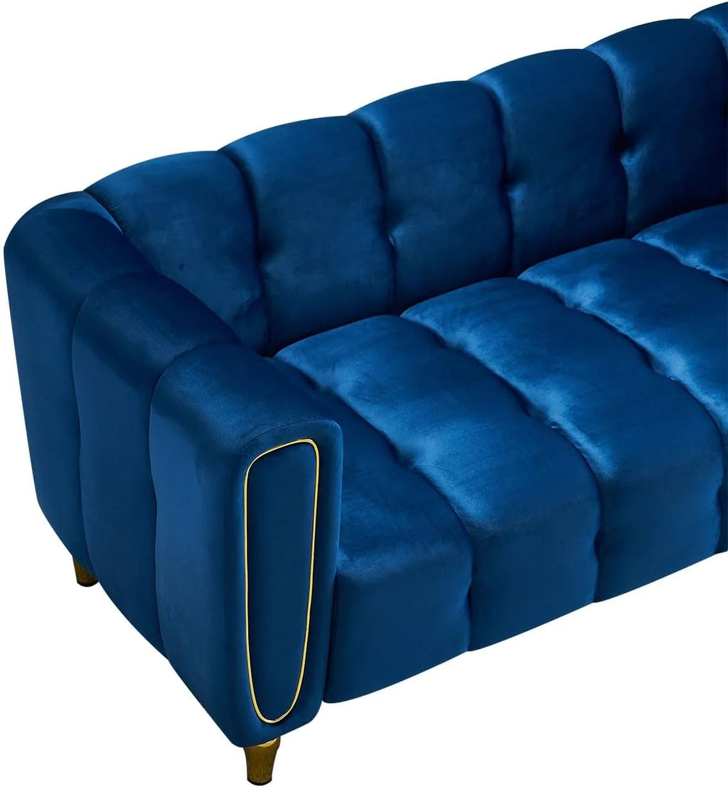 Blue Velvet 3-Seat Tufted Sofa N64518