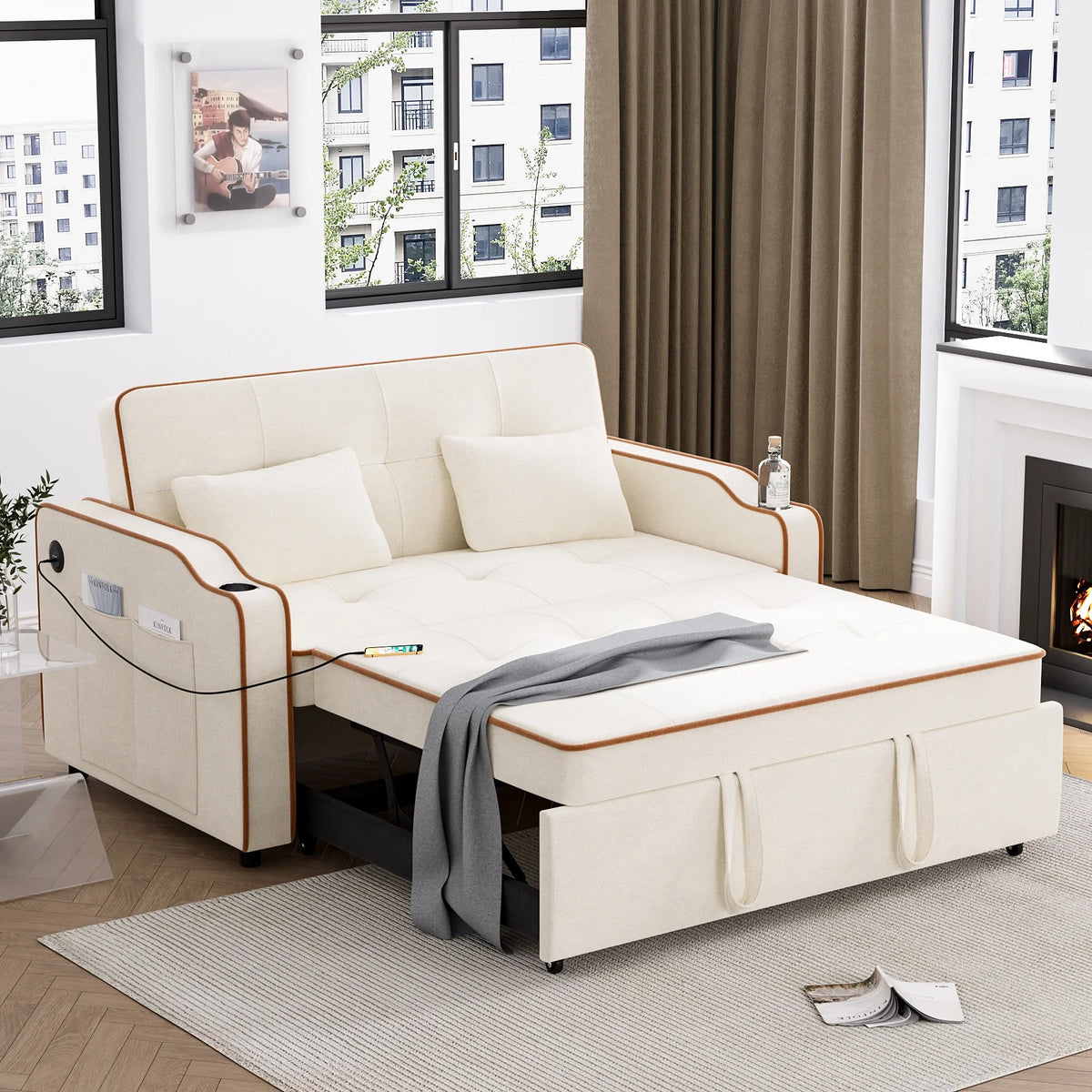 3 in 1 Convertible Sleeper Sofa Couch with Pullout Bed A793465
