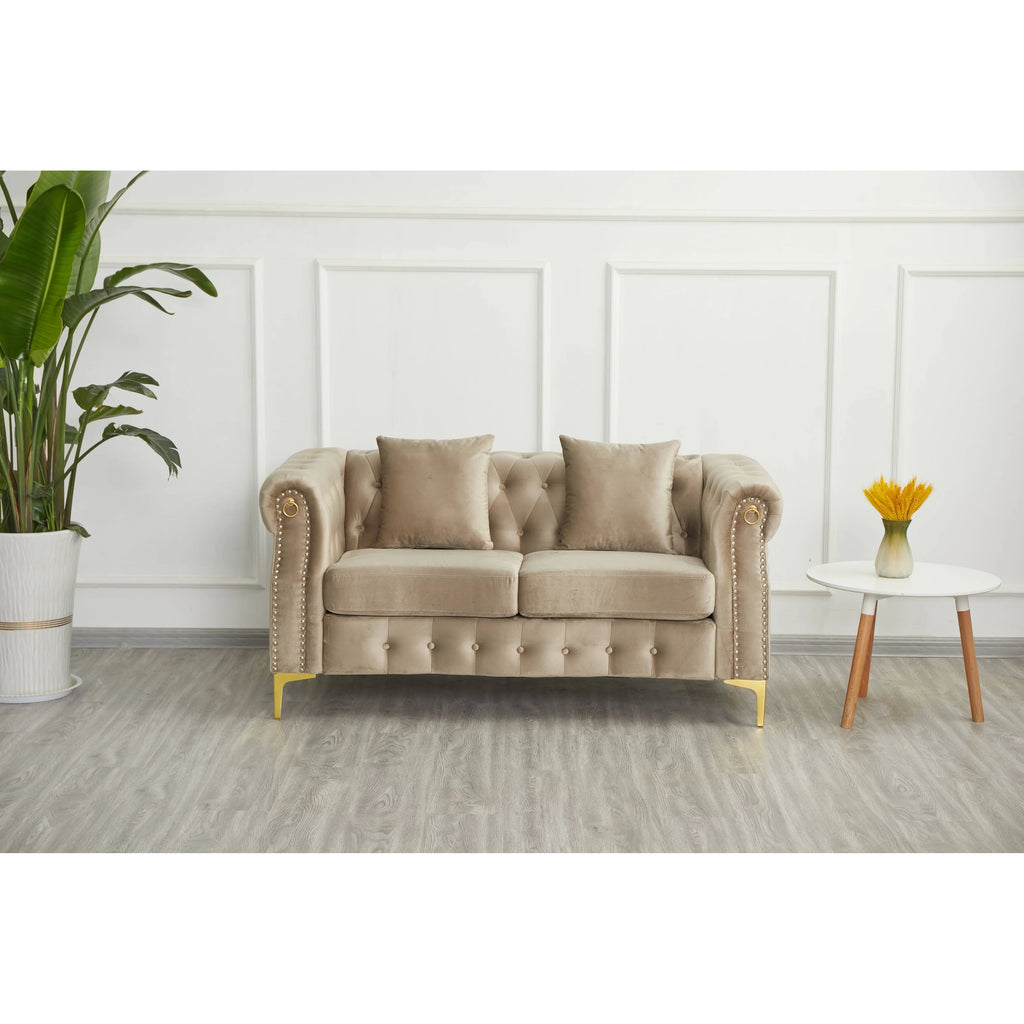 Beige 2 Piece Velvet Loveseat and Sofa Set R470312
