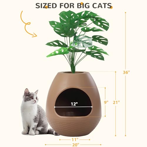 Grey Extra Large Hidden Litter Box Enclosure with Artificial Plants Q58222