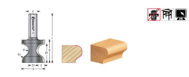 Carbide Tipped Window Sill Edge 7/32 Radius x 1-1/4 Dia x 1 inch x 1/2 Shank I529346