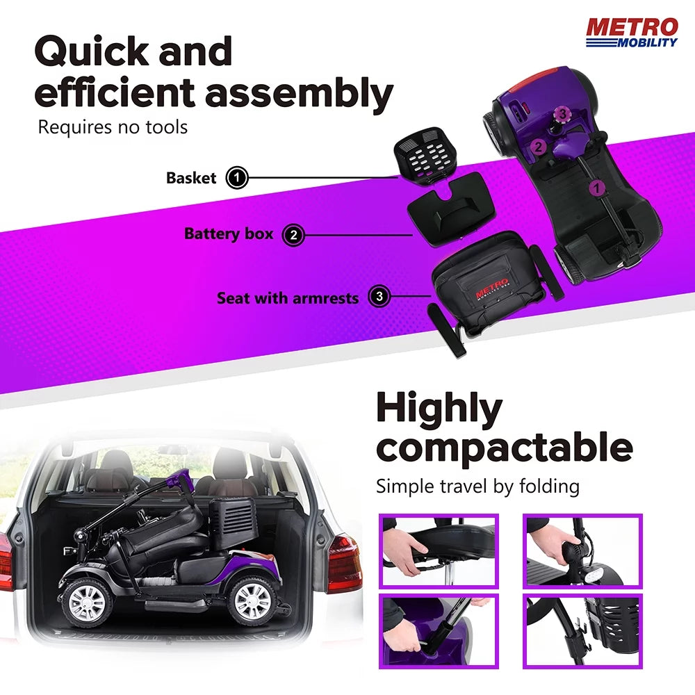 4 Wheel Purple Mobility Scooter with Detachable Basket M399615