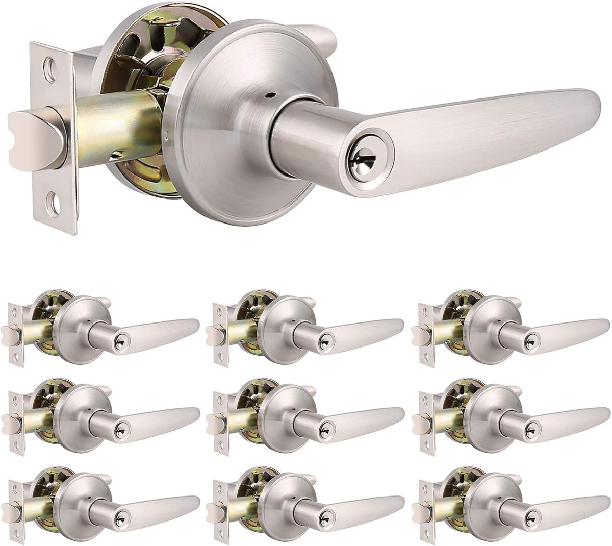 5 Pack Satin Nickel Door Levers Straight Handle Keyless Non-Locking Pull/Push C373543