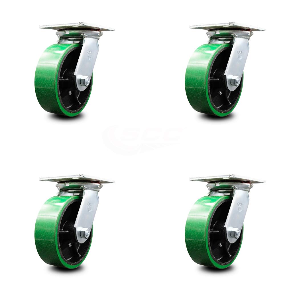 Set of 4 Polyurethane Swivel Casters with Green Wheels O69241