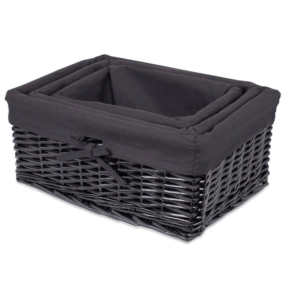 Woven Willow Baskets with Liner, Set of 5, Rectangular Storage Bins with Lids A166376