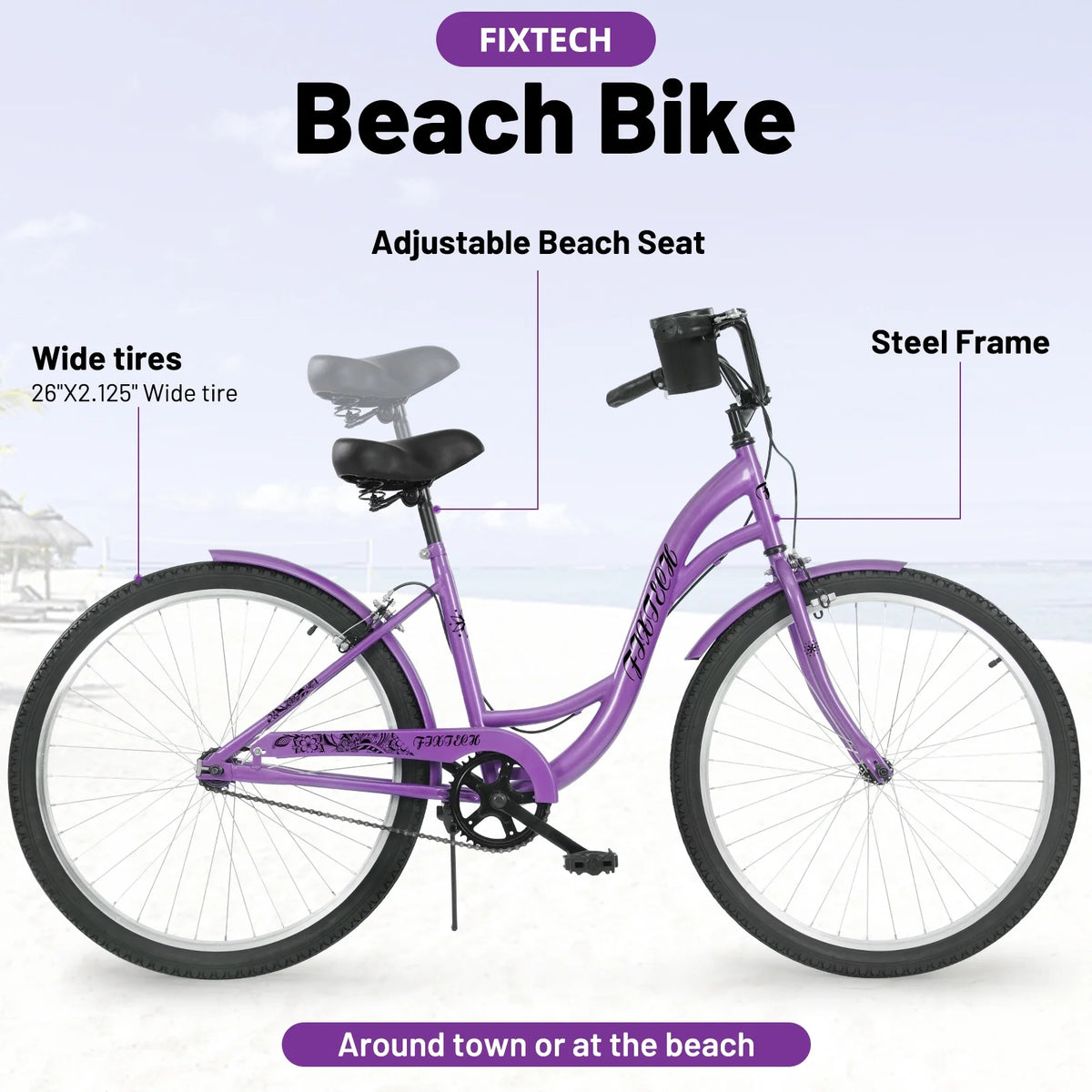 White 26 inch 7 Speed Foldable Cruiser Bike with Basket P825483