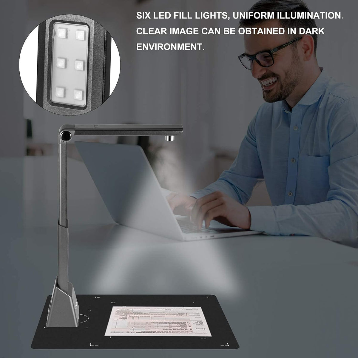 Document Scanner Camera with OCR Function, 10 Mega-Pixel Lens with LED Lights H4517
