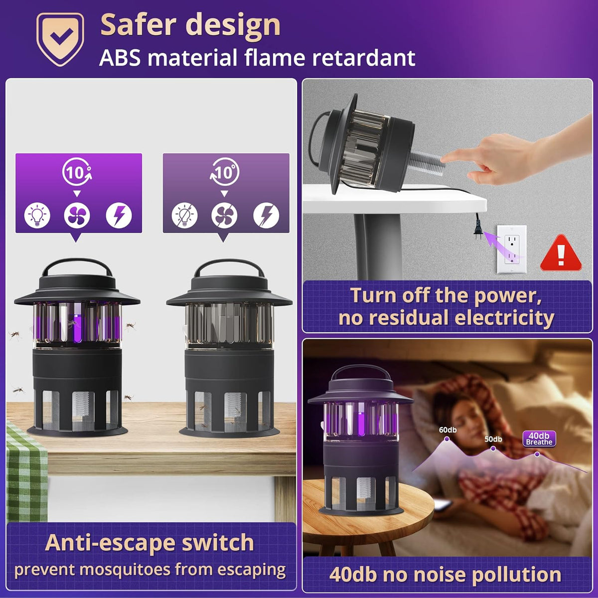 Mosquito Trap Indoor, Insect Trap for Flies, Gnat & Moth, Bug Zapper with 1000V Grid, Suction Fan, Pack of 2 Z108