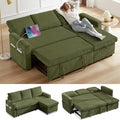 Corduroy Green L Shaped Sleeper Sofa with Pull Out Bed L836400