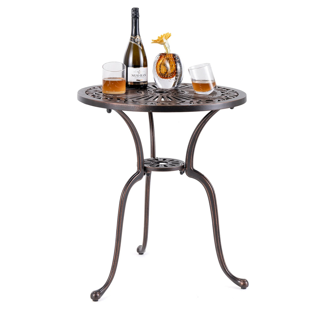 24 Round Cast Aluminum Patio Bistro Table with Umbrella Hole B494