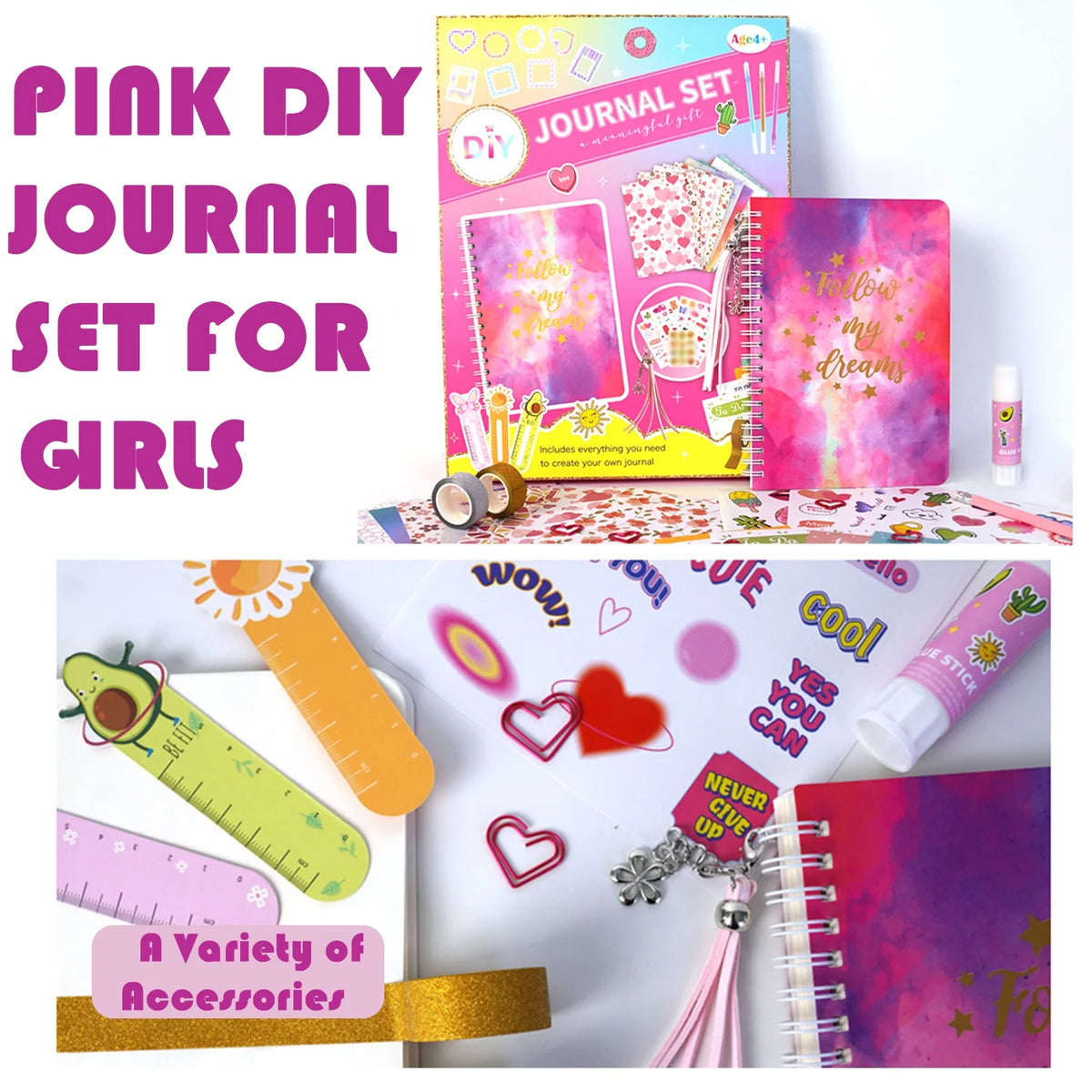 DIY Journal Kit for Girls, Journaling Arts Craft Kit, Scrapbook & Diary Supplies Set Y660824