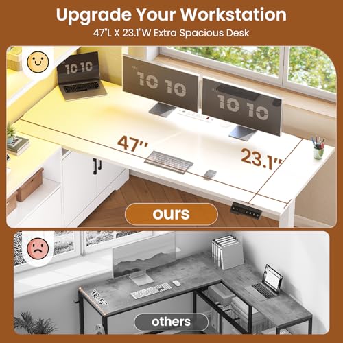 White L Shaped Standing Desk with Drawers & Hutch I543
