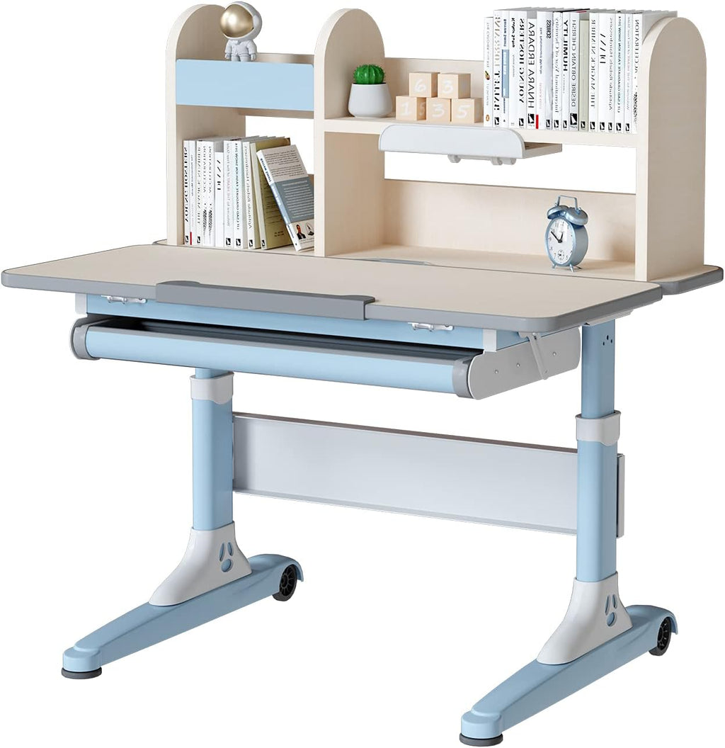 Pink Height Adjustable Kids Study Desk and Chair Set with Drawer and Bookshelf C224416
