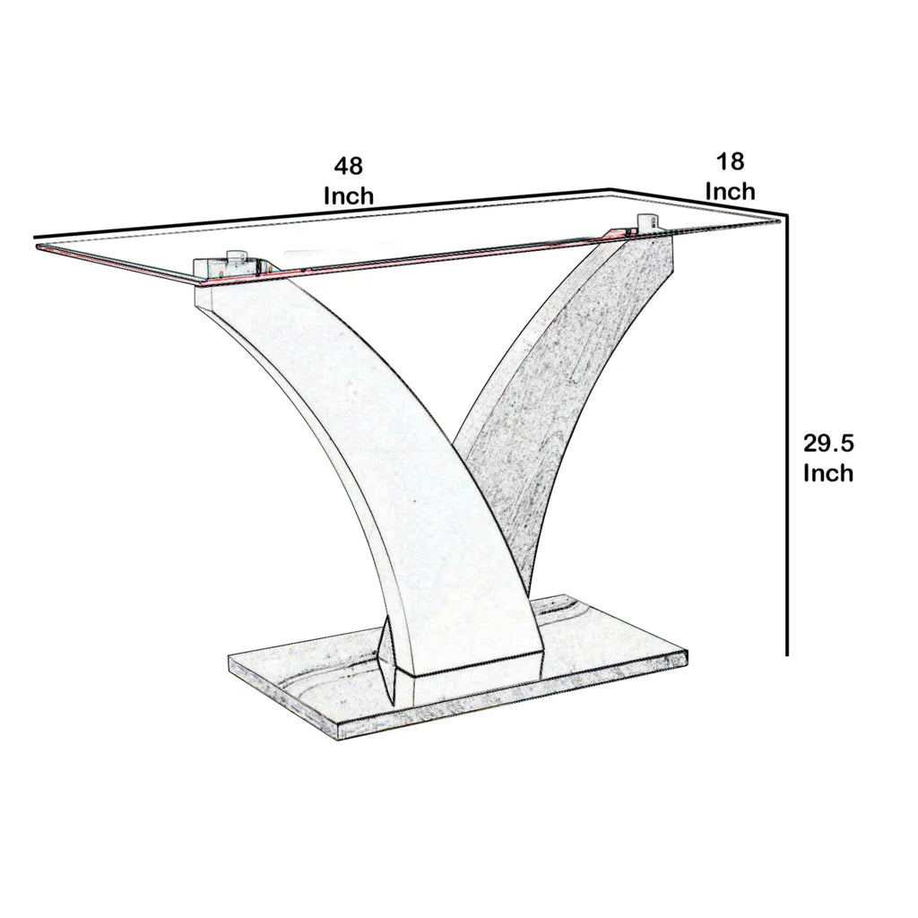 Sofa Table with Curved V Base and Rectangular Glass Top O608