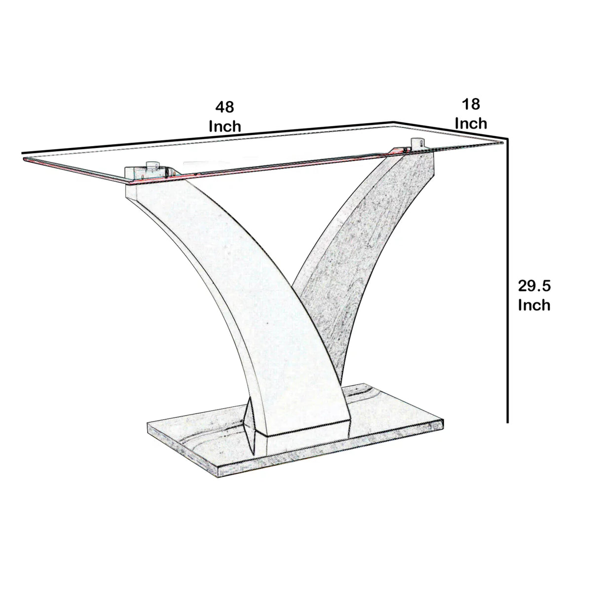 Sofa Table with Curved V Base and Rectangular Glass Top O608