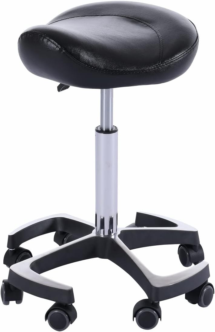 Hydraulic Saddle Stool with Wheels Height Adjustable Rolling Swivel Chair in Camel G760086