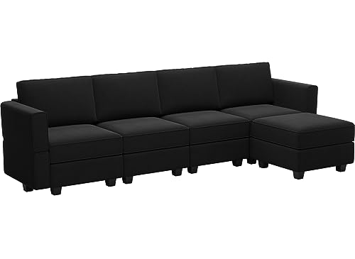 Modular U Shaped Sectional Sofa with Storage Seat Reversible Chaise Ottoman Velvet Fabric S961