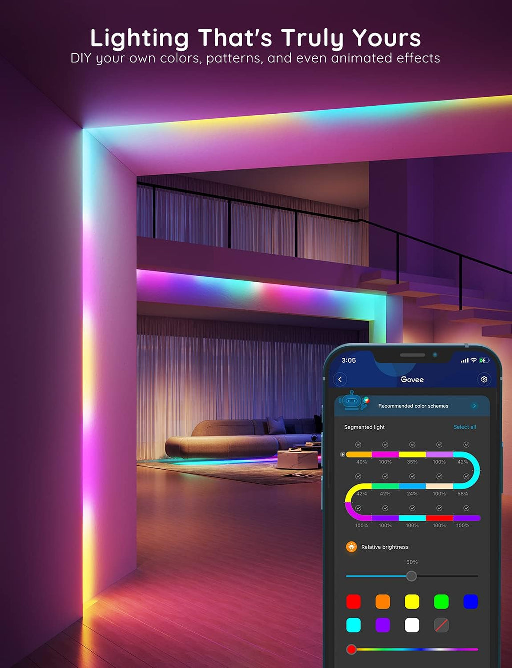 RGBIC LED Strip Lights 32.8ft WiFi Color Changing Smart Music Lights Pack of 2 S332