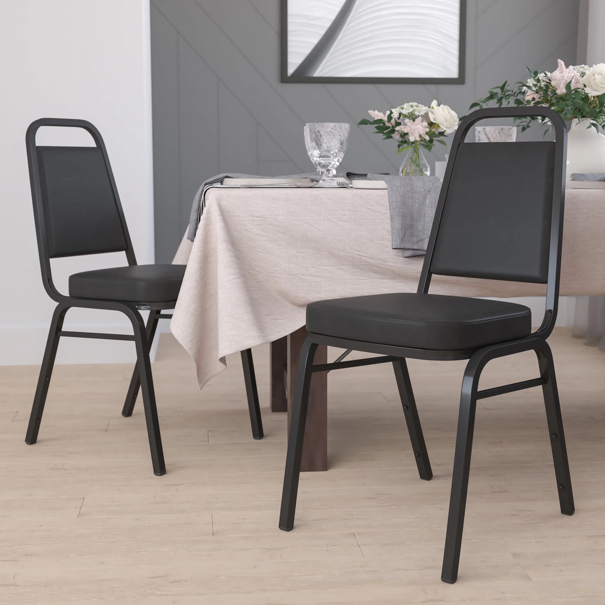4 Pack Black Vinyl Stacking Banquet Chair Y885538