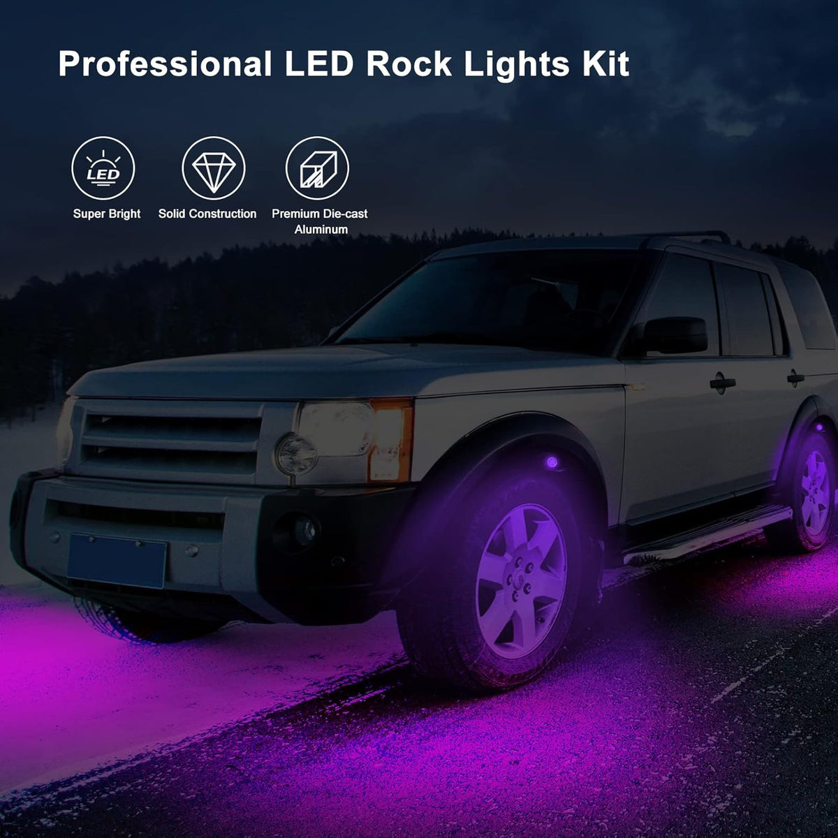 RGB LED Rock Lights 4 Pods Multicolor Waterproof Underglow Kit N1946
