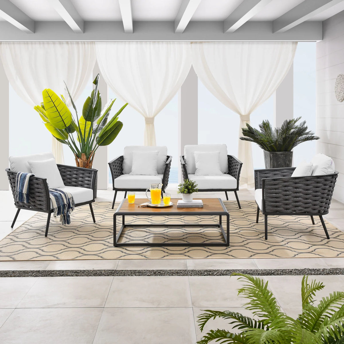 Gray White 5 Piece Outdoor Aluminum Sectional Sofa Set I370115