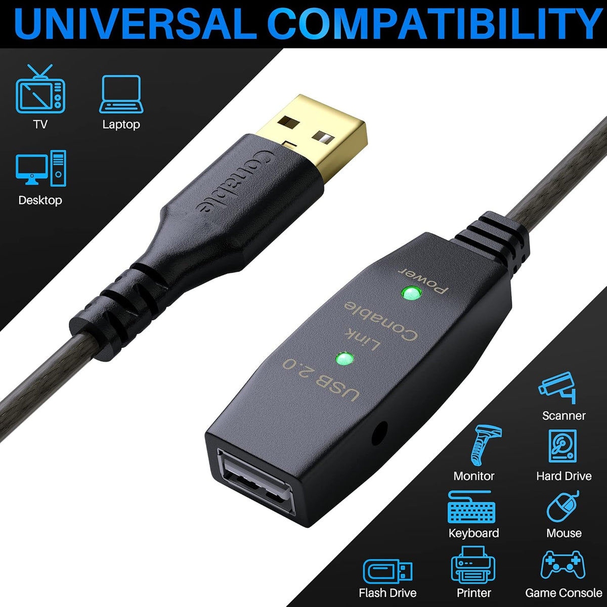75 Feet USB 2.0 Active Repeater Extension Cable Type A Male to Female V42265