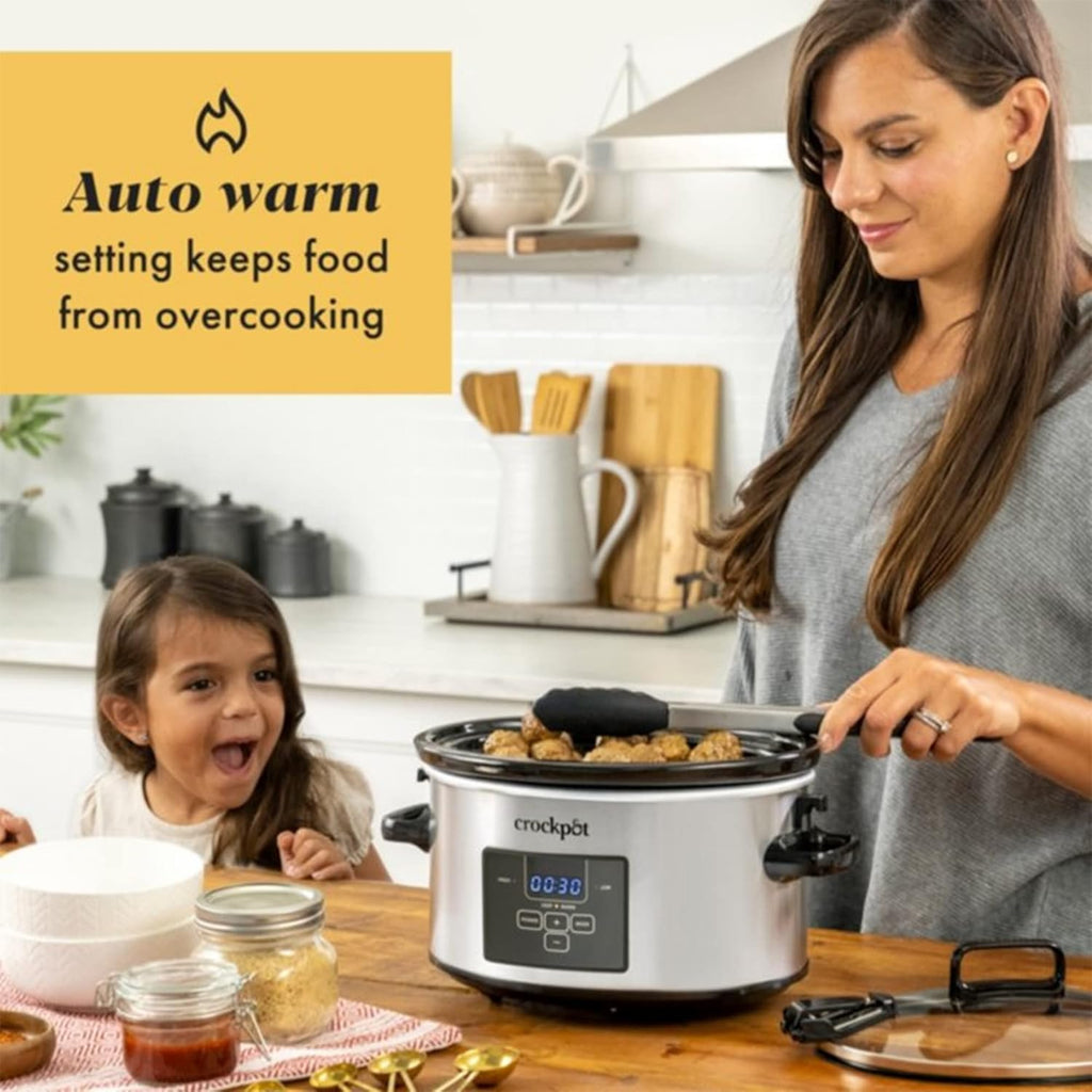 4 Quart Programmable Slow Cooker with Locking Lid, Stainless Steel S43356