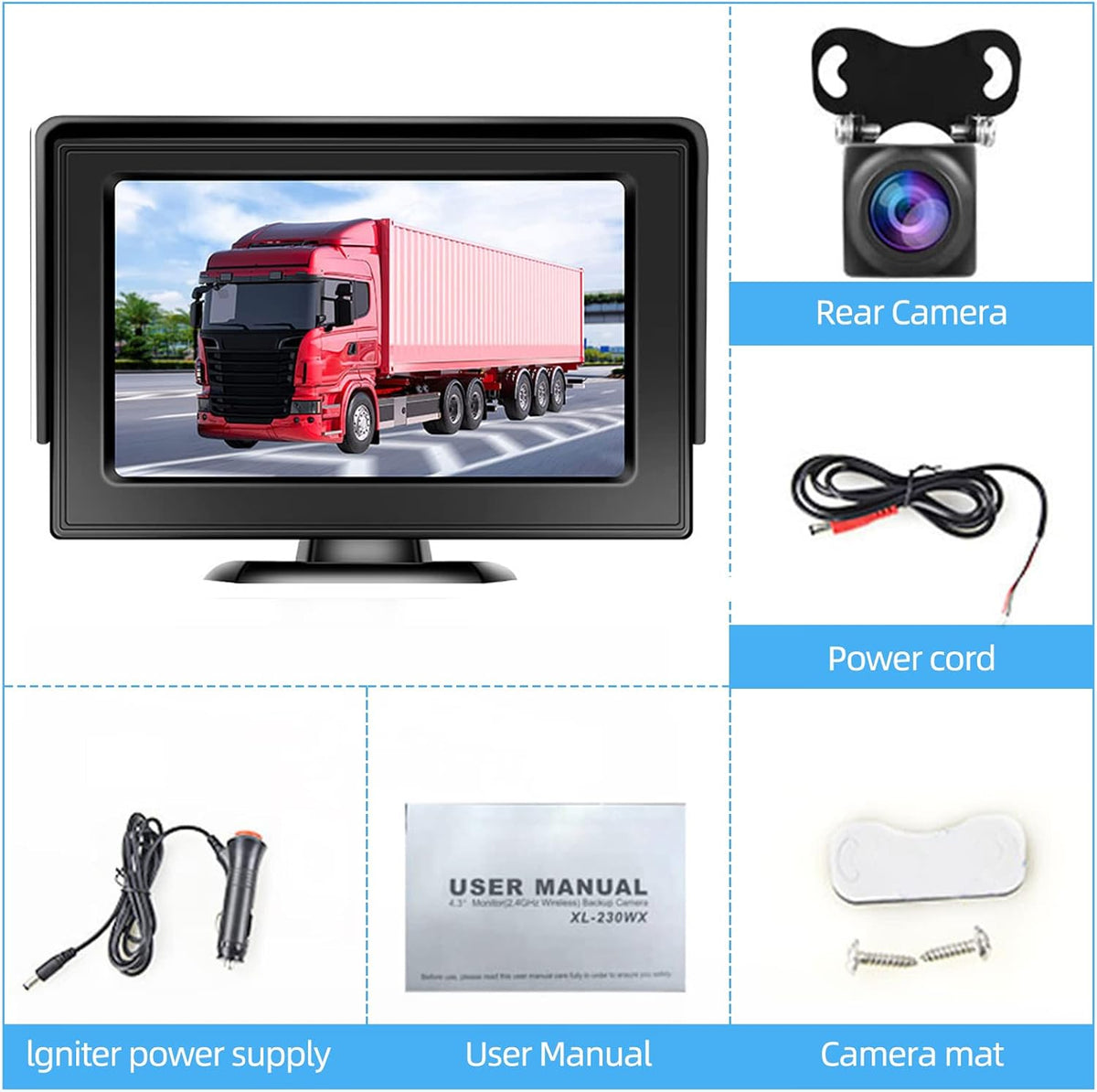 Wireless Backup Camera with Monitor Kit 4.3" HD 1080P Waterproof Night Vision T958616