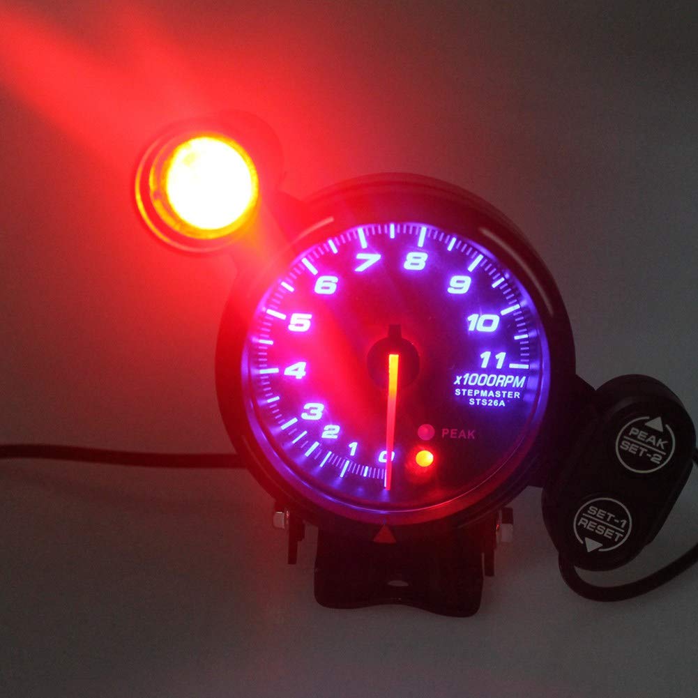 12V 3.75 Inch 11000 RPM Blue LED Tachometer Gauge Kit with Shift Light M9133